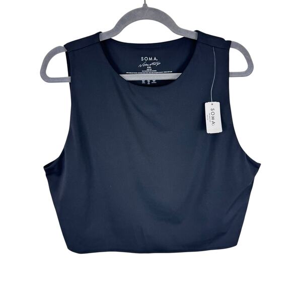 SOMA NWT Nowstop Black Crop Top Shelf Bra Moisture Wicking Breathable Size XXL - Picture 1 of 3